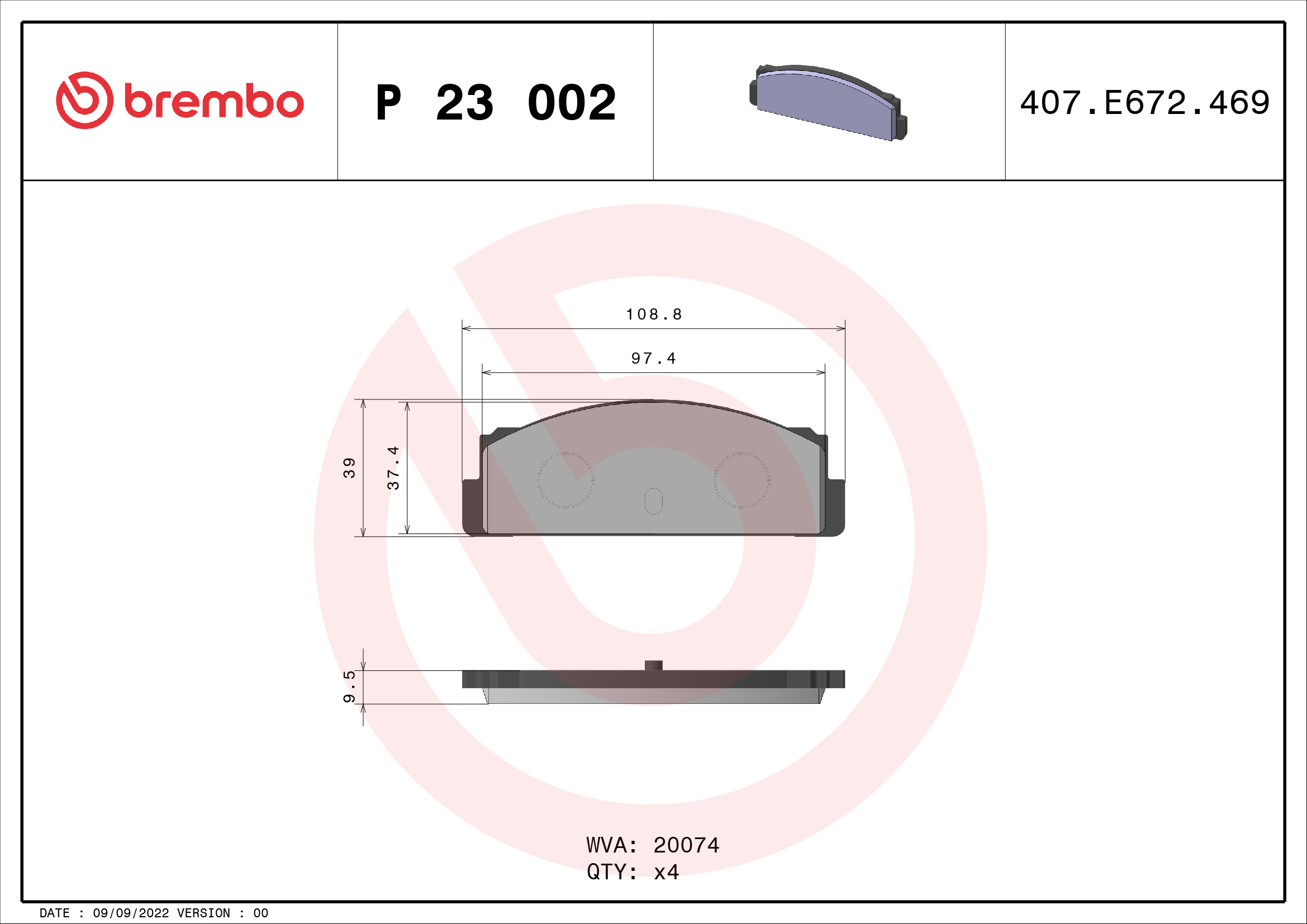 A.B.S. P 23 002 BREMBO Bremsbelagsatz, Scheibenbremse